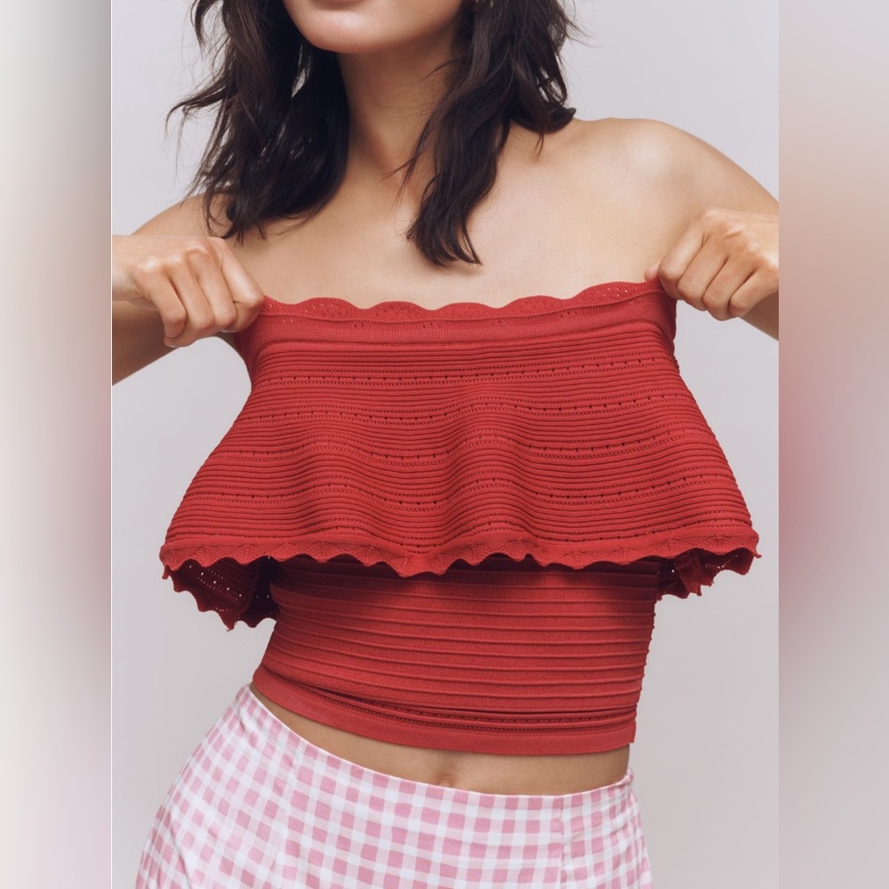✨ Anthropologie Knit Ruffle Tube Top Sz S